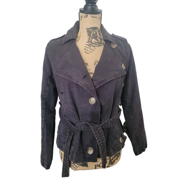 New Small Chaser distressed black button-front jacket with a belted waist - Picture 2 of 6